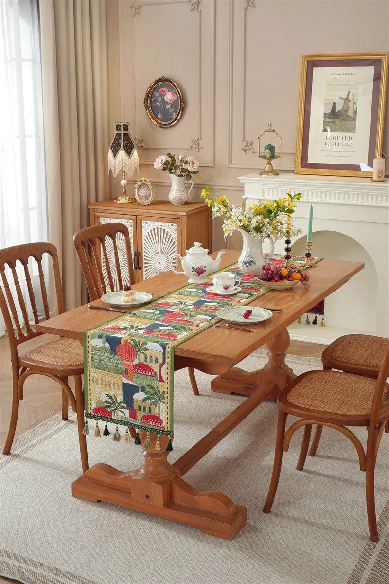 Bluejw مفرش طاولة بوليستر جاكار بطباعة رمضان مسلم 35*180 سم بتصميم هلال ونجوم مع خرزات عيد مبارك - Image 5